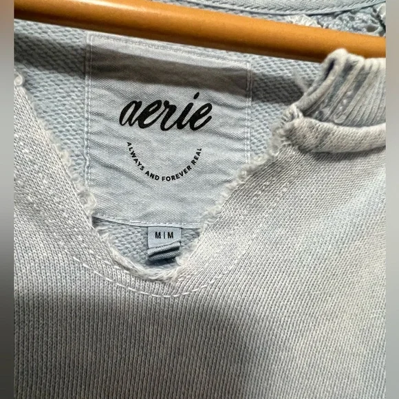 Aerie Hey Crochet Boho Sweatshirt, Cloud Wash Blue, Medium, Never Worn - Picture 3 of 9